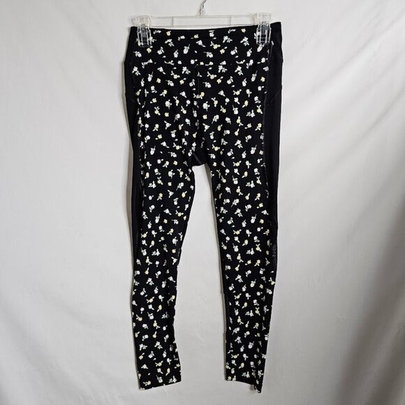 VICTORIA'S SECRET PINK Ultimate Leggings BLACK & YELLOW FLORAL size M Athleisure - Picture 2 of 8
